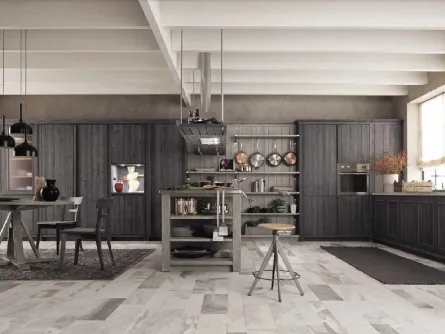 Cucina Moderna con isola in legno finitura grafite con top in vera pietra Maestrale M02 di Scandola