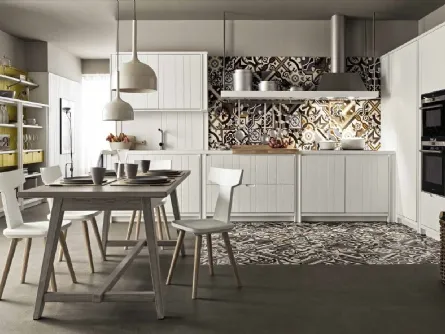 Cucina Moderna lineare in legno finitura bianco gesso Maestrale M04 di Scandola