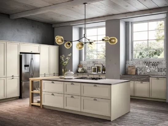 Cucina Moderna con isola in legno laccato Bianco Maestrale M09 di Scandola