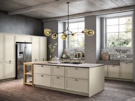 Cucina Moderna con isola in legno laccato Bianco Maestrale M09 di Scandola