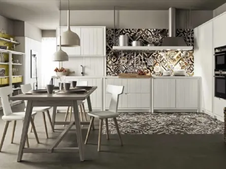 Cucina Moderna ad angolo in abete finitura bianco gesso Maestrale M04 di Scandola